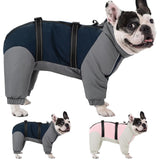 KOESON Four Legged Winter Coat, Warm Small Dog Jacket with Adjustable Buckles, Turtleneck Windproof Dog Fleece Jackets Reflective Fullbody Snowsuit Puffer Coat Blue Grey XS