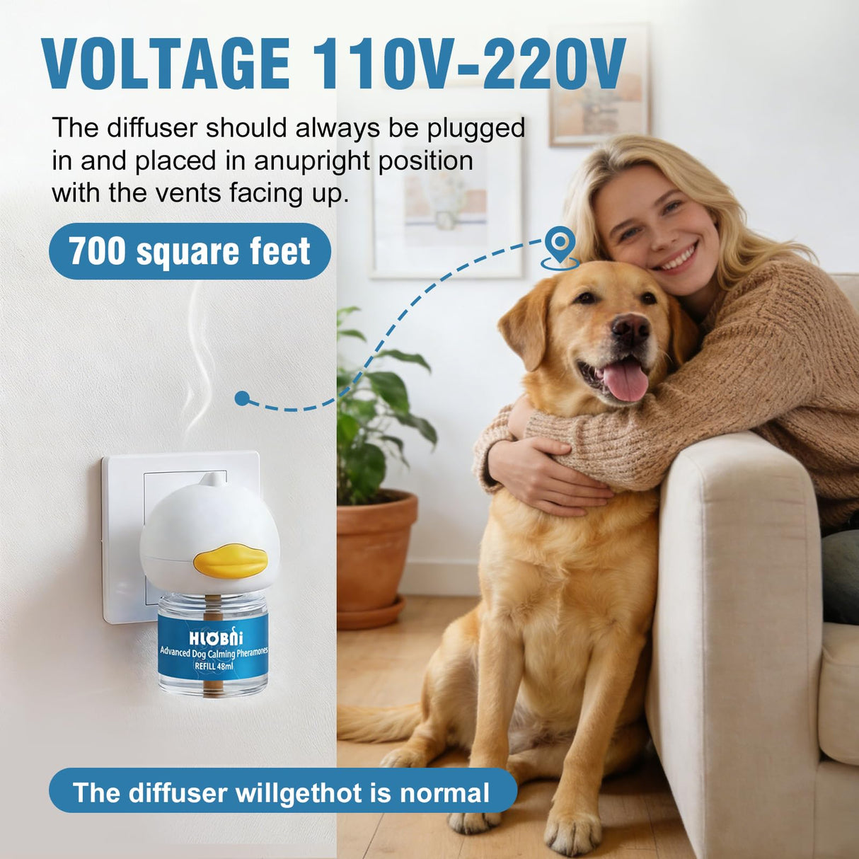 Dog Calming Diffuser – 2-Pack Dog Pheromone Calming Diffuser Kit for Stress, Anxiety, Barking & Destructive Behavior Relief, Perfect for Separation Anxiety & Aggression (Blue, 2 Count (Pack of 1))