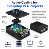 Case for Raspberry Pi 4, ABS Pi 4 Case with Cooling Fan, Pi 4 Heatsink, Simple Removable Top Cover for Pi 4 Model B/ 4B