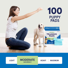 Load image into Gallery viewer, Puppy Pads Pet Pee Pads for Dogs &amp; Puppy Training [100-COUNT] Potty Pads for Dogs 22" x 22" Leak-Proof Dog Pee Pads - Quick-Dry Surface - Heavy Duty Absorbent Disposable Dog Wee Pad Bulk Pack
