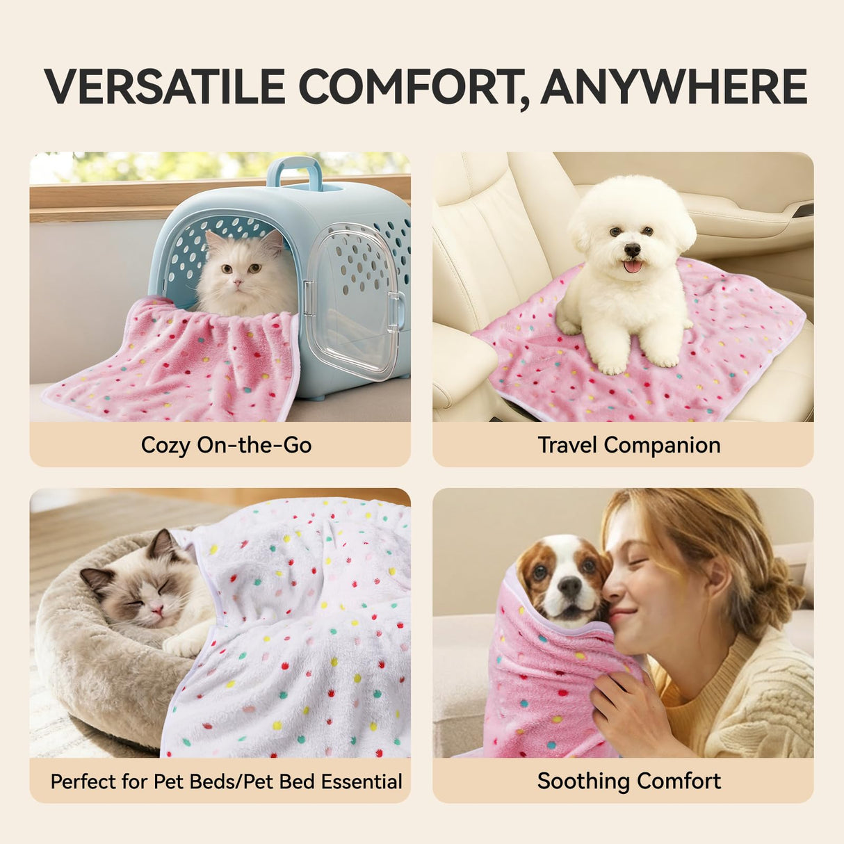 LINENLUX 1 Pack 3 Blankets Super Soft Fluffy Premium Fleece Dog Blankets for Puppy Cat Pet Blanket Flannel Throw Warm Sleep Polka Dot 40x31 inches
