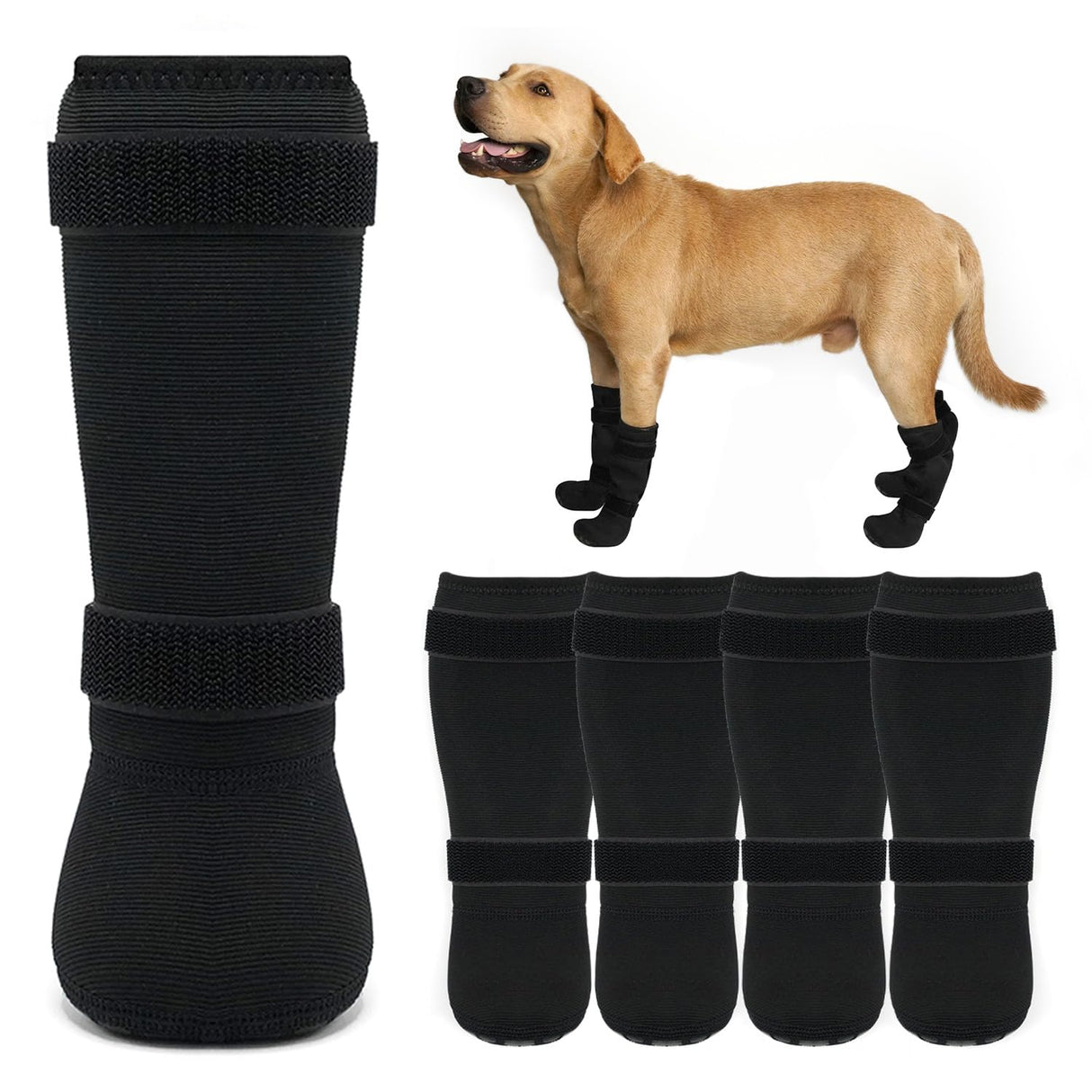 yrenoer Dog Socks 4-Pack Waterproof, Wear-Resistant, Non-Slip, Prevent Licking Paws, with Adjustable Straps to Prevent Slipping Off, Suitable for Wooden Floors, for Indoor and Outdoor Use (Black, L)