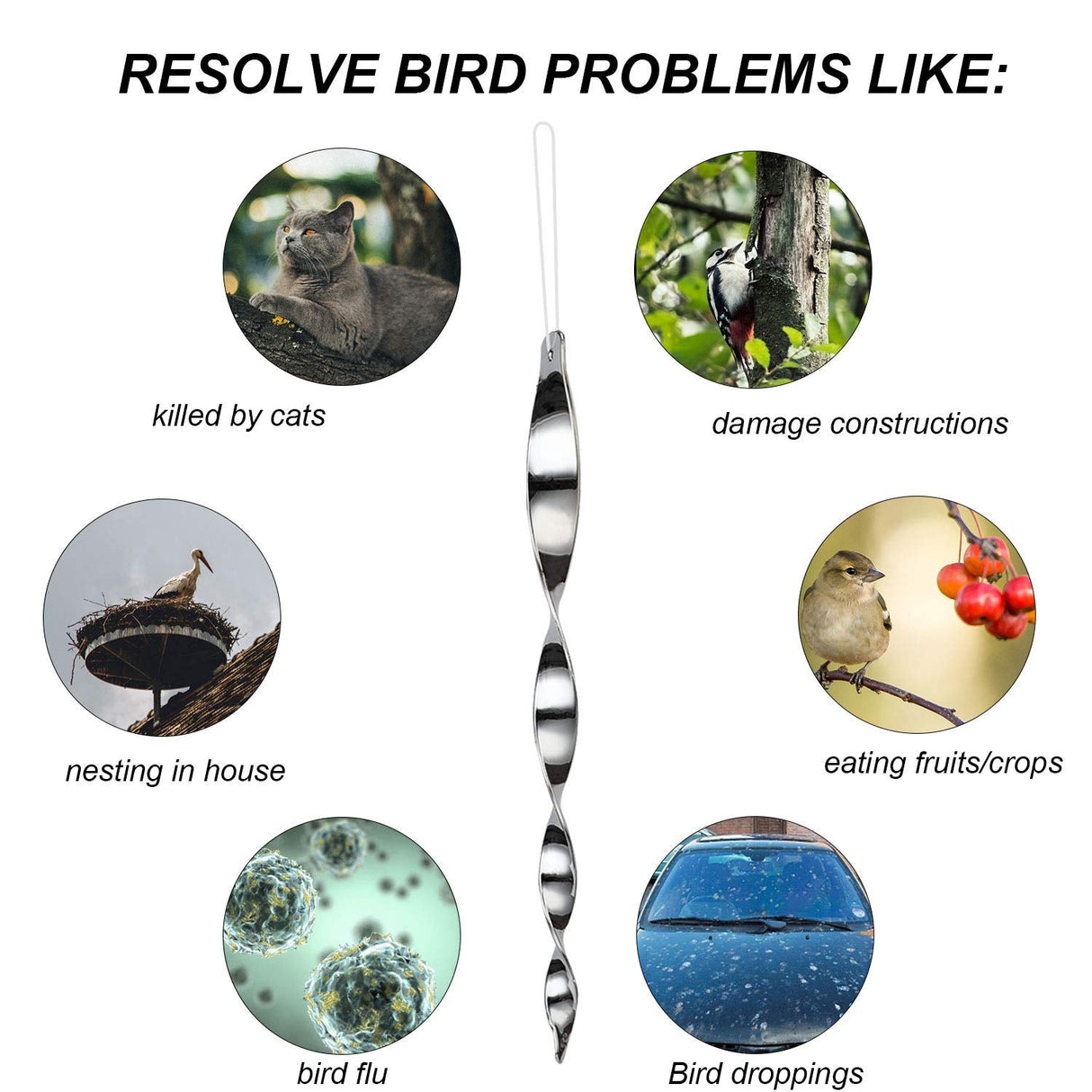 Besmon Woodpecker Bird Scare Devices，Reflective Scare Rods Control Device to Keep Birds Away from Patio Pool（Christmas Reflective Strip Hanging Home as Decoration）(12 Pack) (6pcs)