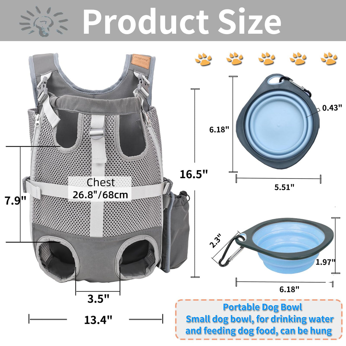 Dog Carrier Backpack - Legs Out Front Facing Pet Carrier Backpack for Small Medium Dogs, Hands-Free Dog Front Carrier, Easy-fit Adjustable Dog Carrying Backpack for Walking Hiking Bike and Motorcycle