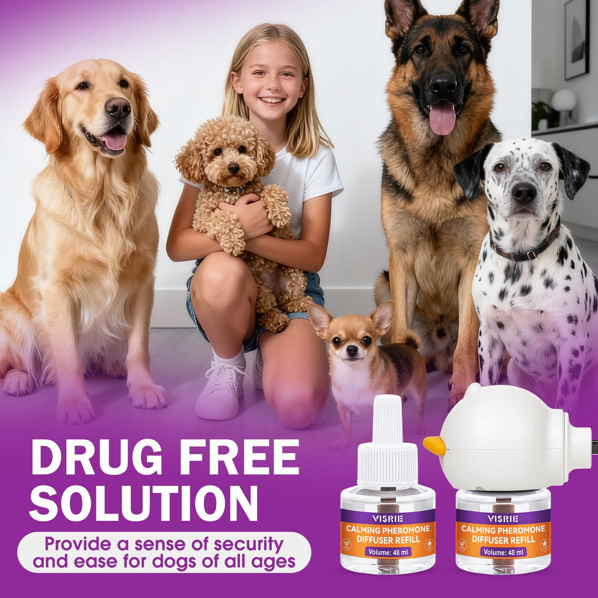 Dog Pheromone Calming Diffuser 16-in-1 Kit Appeasing Pheromone Diffuser to Calm Dogs (4 Plugin+12x48ml Refills) for Anxiety Relief Reduce Barking Aggression Fighting Stress 360 Day Supply(Tasteless)