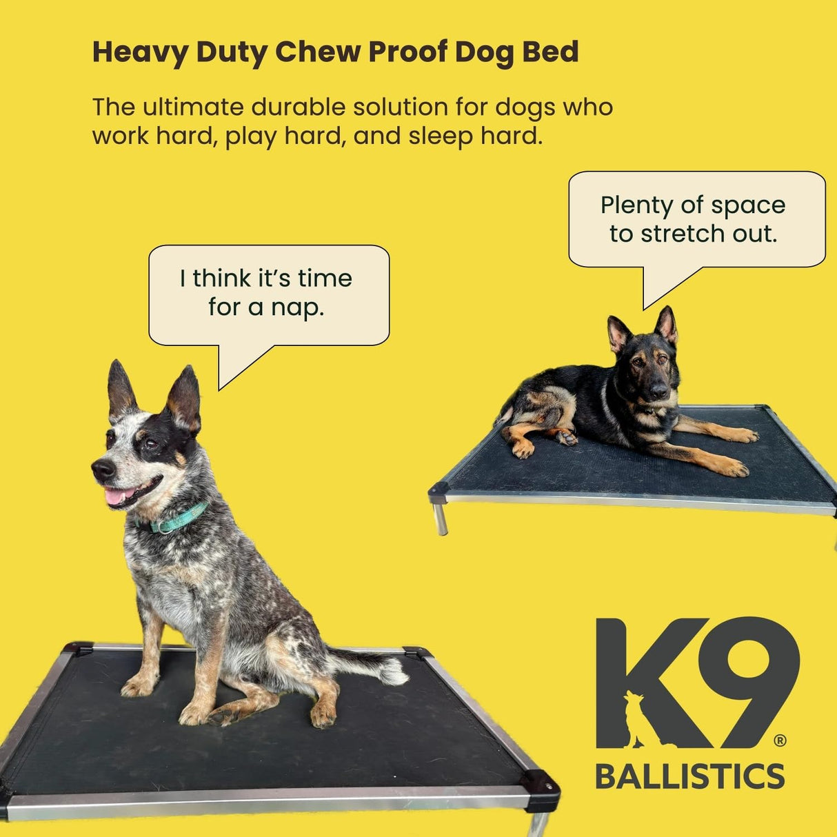 K9 Ballistics Chew Proof Elevated Outdoor Cooling Cot Bed for X Large Dogs - Virtually Indestructible, Preassembled, Withstands Aggressive Chewers - XL, Ripstop Obsidian Black