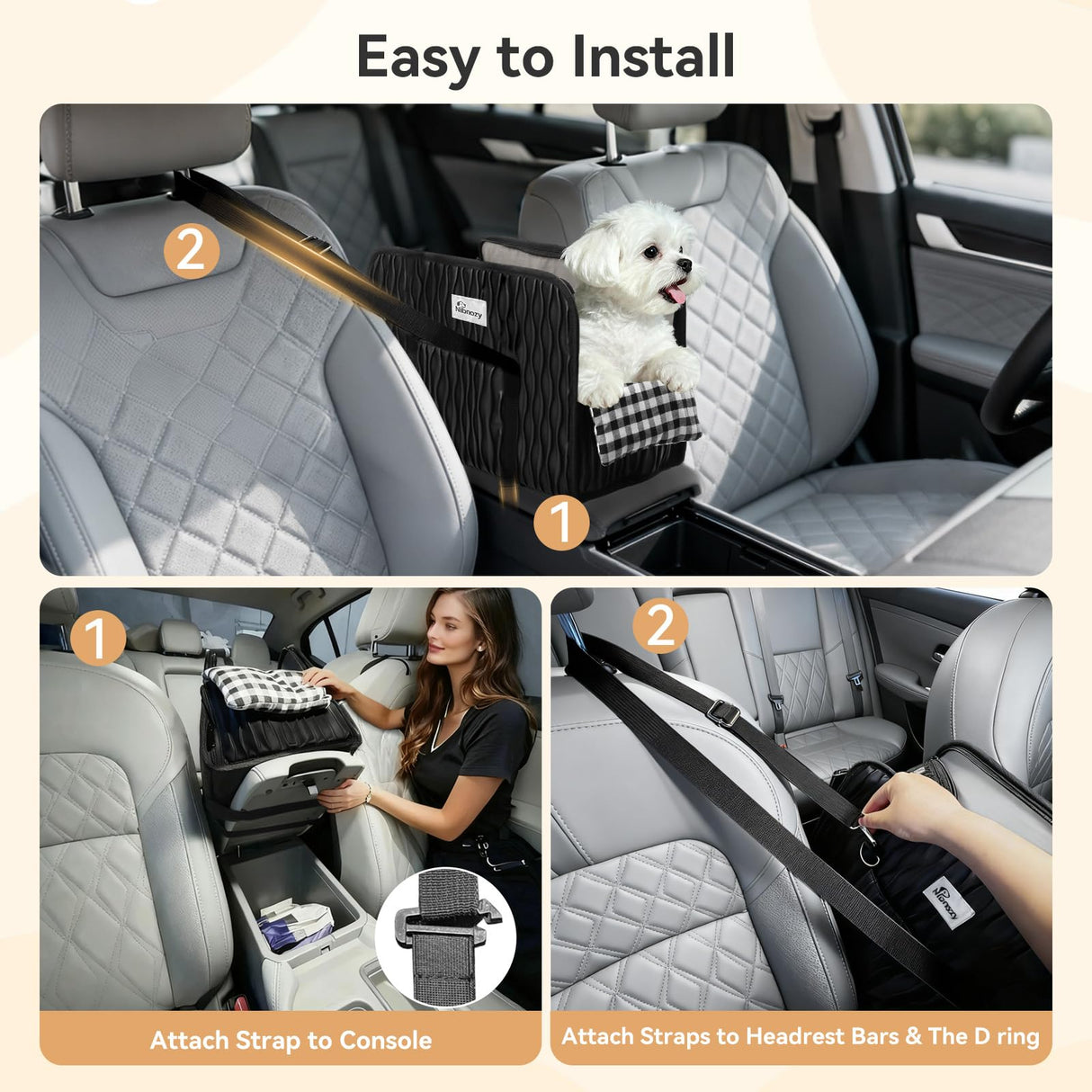 Nibnozy Center Console Dog Car Seat - Portable Armrest Booster Car Seats for Small Dogs, Detachable Washable Pet Carriers Puppy Essentials- Support Pet Up to 11lbs
