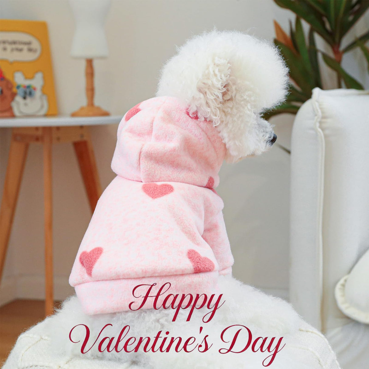 BAMY Valentine's Day Dog Dress, Pink Heart Pet Skirt, Bowknot Cat Sweet Tutu for Cats Small Dogs Puppy Pomeranian Teddy (Large, Hoodie)