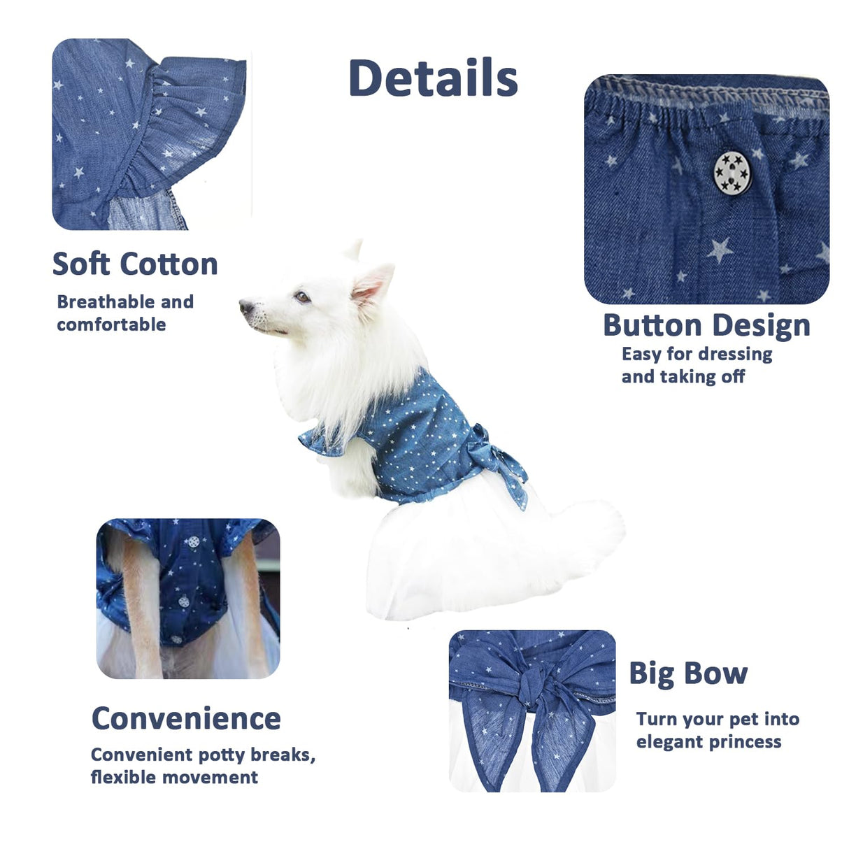 Polka Dot Big Large Dog Princess Dress Tutu Skirt Golden Retriever Pitbull Summer Dog Clothes Hoodie Costume (XL, Blue)