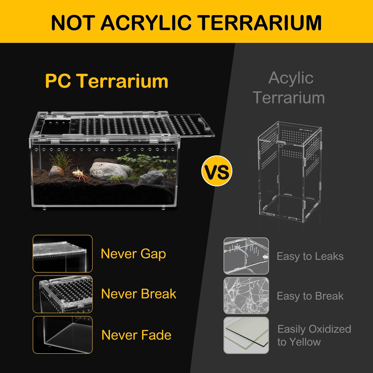 Clioran Large Reptile Terrarium Kit,Escape Proof Tarantula Enclosure,PC Starter Hermit Crab Tank,Spider Habitat for Praying Mantis Cage,Frog Vivarium,Insect House,Lizard Cribs,Leopard Gecko Container