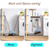 Mop Broom Holder Wall Mount with 3 Slots & 4 Hooks - Wood Broom Mop Hanger for Pantry Kitchen Organization - Garden Tool Organizer for Closet Laundry Room - for Rustic Farmhouse Kitchen Decor