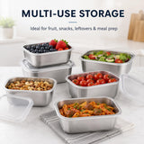 5 PCS Stainless Steel Storage Container Sets - Clear Lids, Stackable Food Storage | Kitchen Containers, Fruit & Snack Organization (Multi-Use)