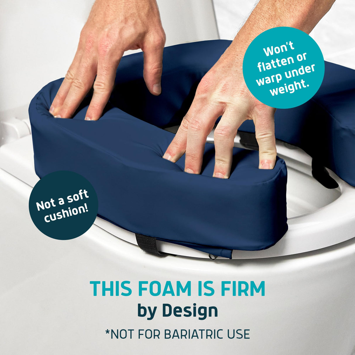 Lunderg Toilet Seat Riser for Seniors - Adds 3 inches. Universal Fit - FIRM Raised Toilet Seat Cushion with High-Density Foam for enhanced Comfort & Elevation. Post-Surgery Must have (Blue)