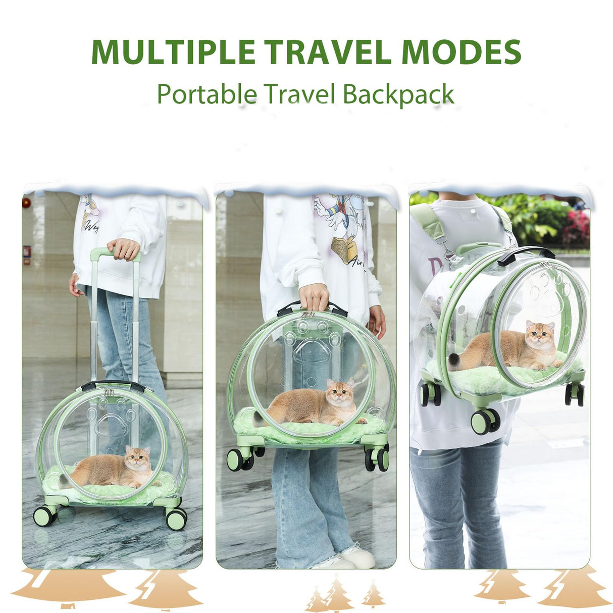Transparent & Fully Breathable Hard cat Carrier with Rolling Wheels for Dogs, Cats, Multiple Carrying Options, Perfect for Traveling/Taking a Walk