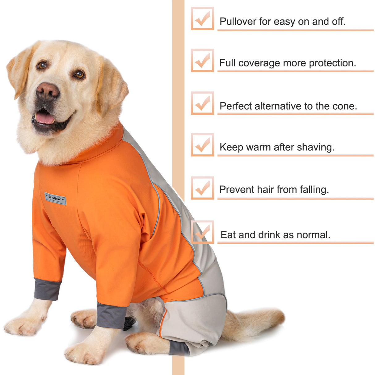 Dog Full Body Winter Coat, Waterproof Fleece Jacket for Small Medium Large Dogs Reflective Snowsuit with Zipper for Outdoor Skating (Orange, 3XL(Weight 33-53 lbs))