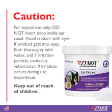 Load image into Gallery viewer, Zymox Advanced Enzymatic Ear Wipes for Dogs and Cats - for Dirty, Waxy, Smelly Ears - Premium Strength Ear Cleaner Wipes - Non-Irritating - Hypoallergenic - 100 ct
