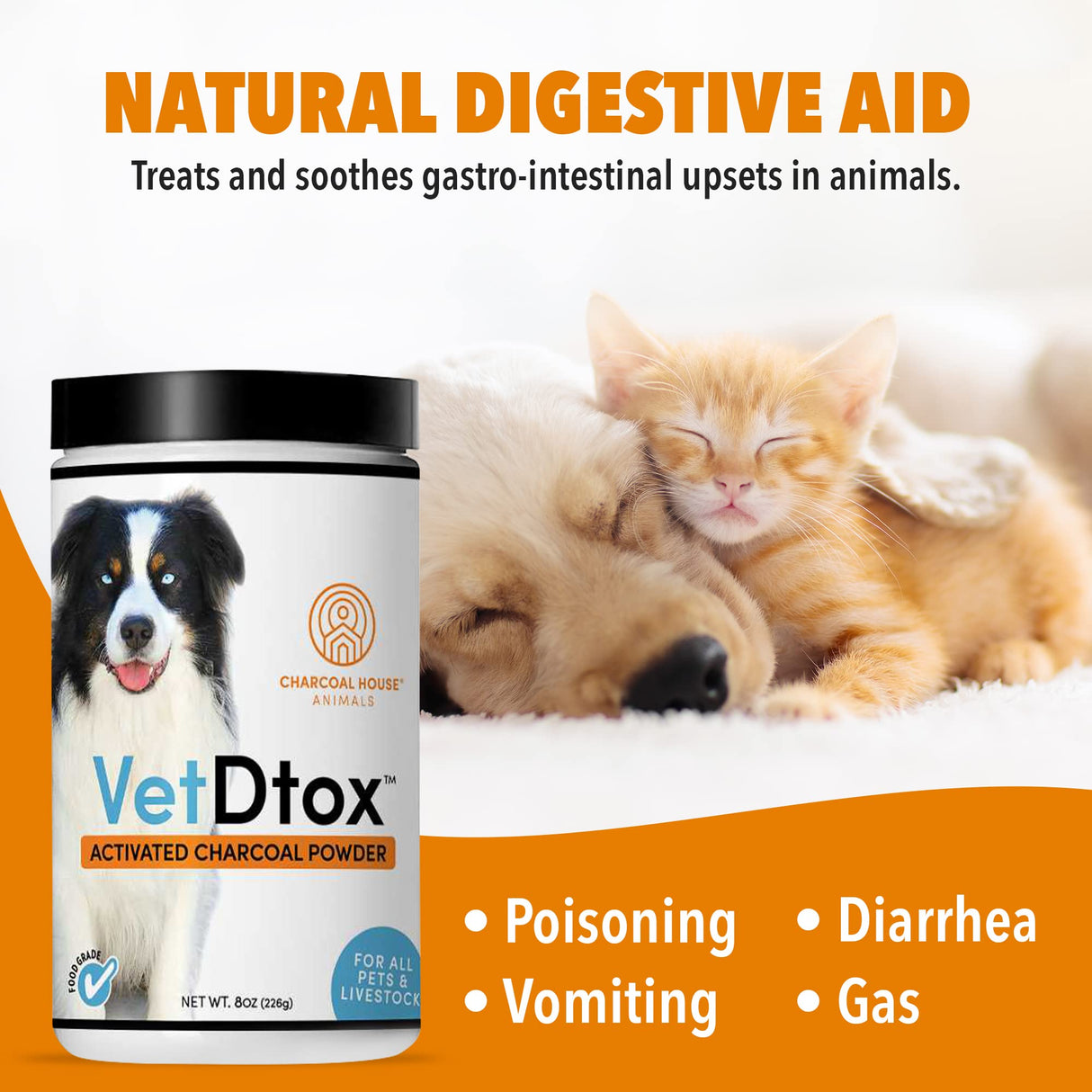 VetDtox 1qt Activated Charcoal Powder for All Kinds of Pets & Livestock, Dog, Cat, Chicken, Horses and More - for Diarrhea, Gas Relief, Liver Support