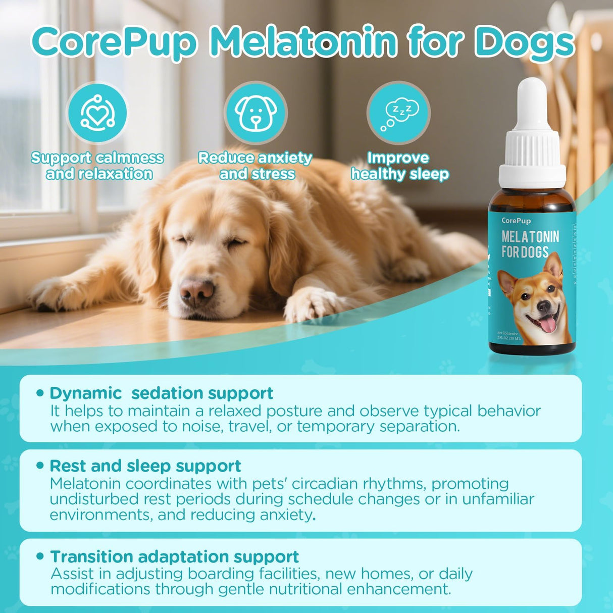 2pack Liquid Melatonin for Dogs,Dog Sleep Aid–Anxiety Relief for Dogs, Stress, Calming, Relaxation & Sleep Support,Dog Melatonin 2Pack 2oz (60ml)