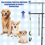 Foldable Dog Grooming Arm with Clamp, Adjustable Height 26"-38", Includes Pet Hammock, No-Sit Holder, for Home/Salon Grooming of Small/Medium Dogs