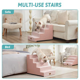 COZY KISS Dog Stairs for Small Dogs, 17.7" Extra Wide Right-Angle Pet Stairs for Couch and Beds, Anti-Slip Dog Steps for Old Cats and Lowrider, 17.7x23.6x17.7 inch, Pink