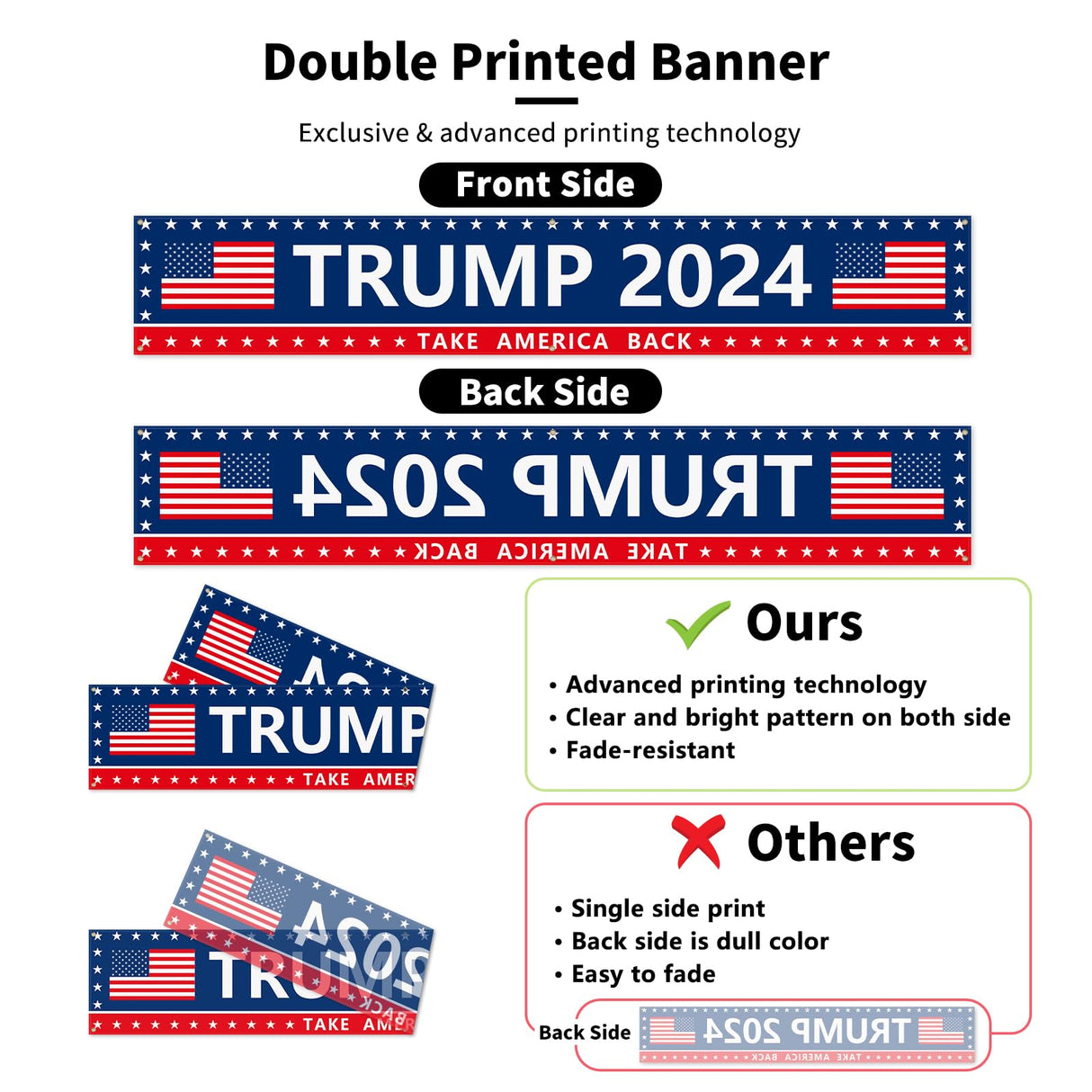 Probsin Trump 2024 Banner 120" x 20" Decorations Take America Back Blue Red Star America Yard Sign Flag Party Supplies Photo Backdrop Poster Hanging Outdoor Gate Decor Fence Door Indoor Wall