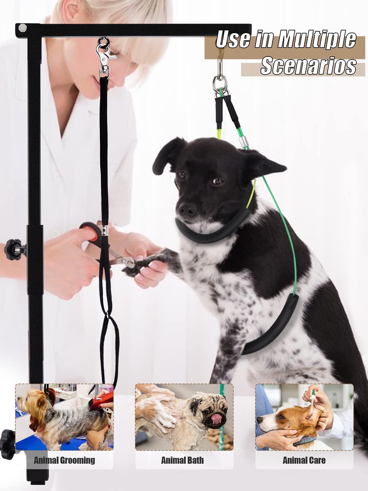 Kalolary Foldable Pet Dog Grooming Arm with Clamp, Dog Grooming Loop Noose & Two No Sit Haunch Holder (Single Arm)