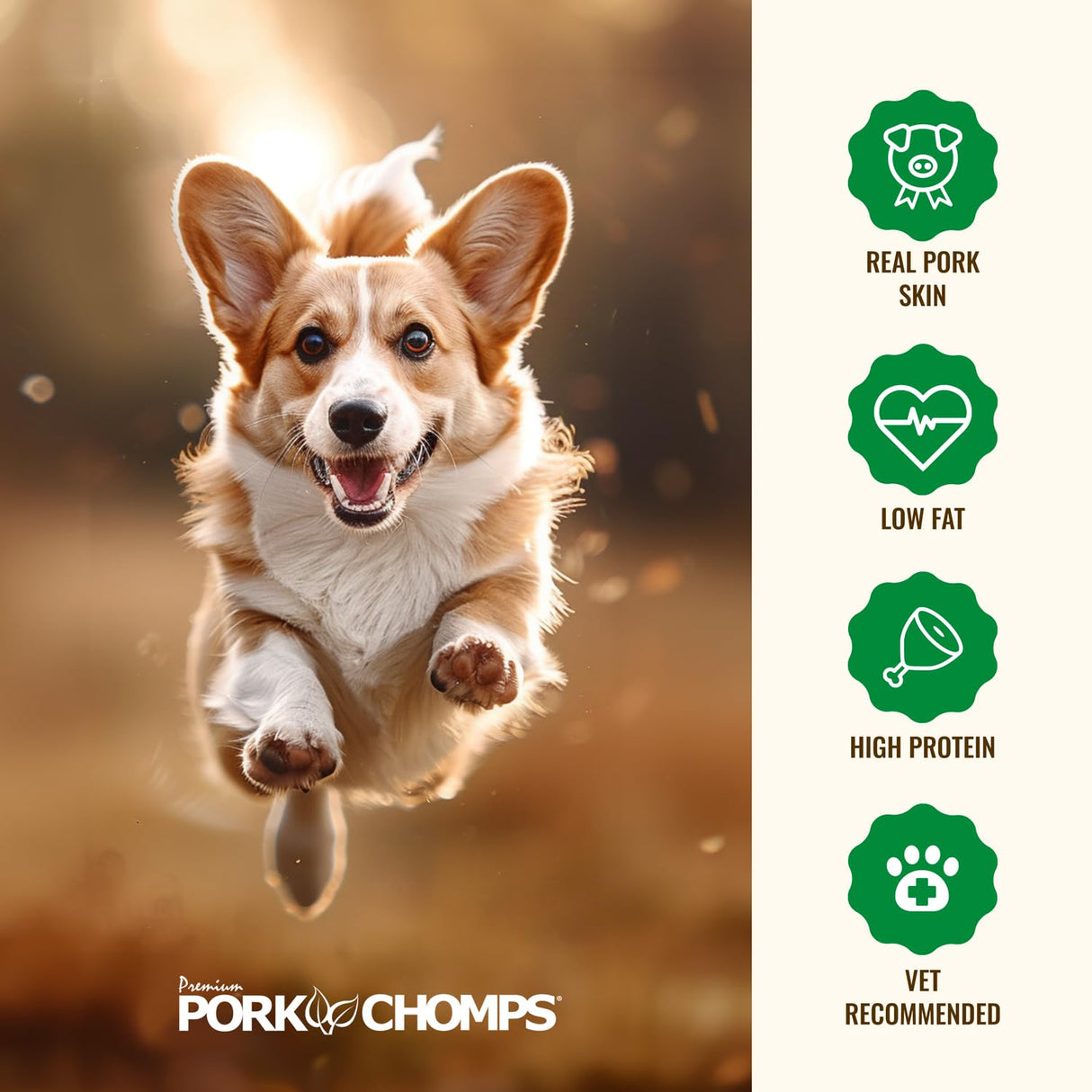 Pork Chomps Baked Pork Skin Dog Chews, 8-inch Rolls, 18 Count (Pack of 1)