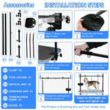 LEIBOU H-Shape Pet Grooming Table Arm with Tool Holder Noose and Clamp for Dogs and Cats Heavy Duty Aluminum Alloy Frame with 35.4” Adjustable Height and 36.2” ~ 50” Adjustable Width
