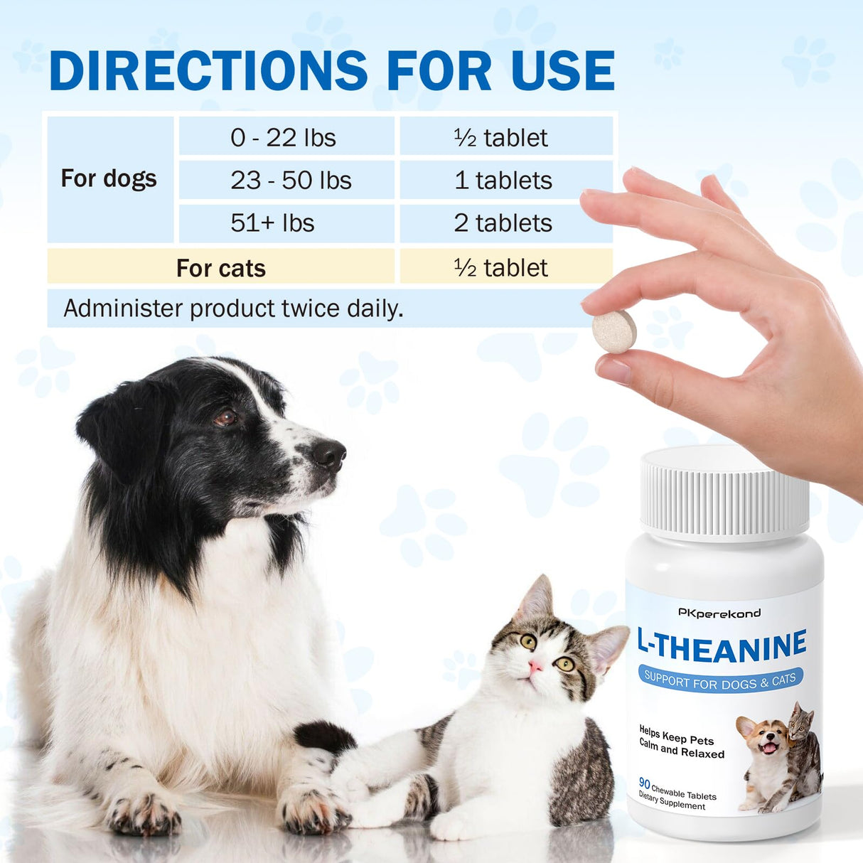 L-Theanine Supplement for Dogs and Cats, 50mg, 90 Chewable Tablets, Helps Keep Pets Calm & Relaxed