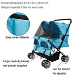 Pet Stroller Twin Folding Dog Cat Carrier Travel Cart, Multiple Colors Blue