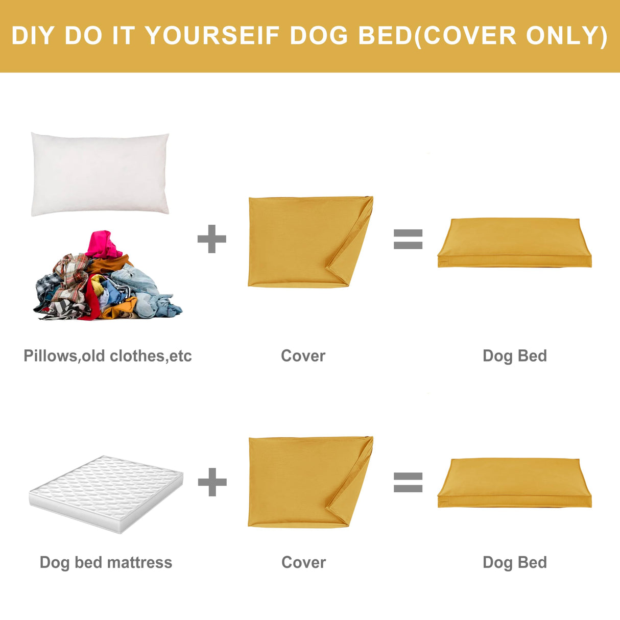VENESSCO Dog Bed Covers Replacement Washable, Waterproof Dog Bed Cover with Zipper, 44Lx32Wx3H inch Durable Oxford Pet Bed Cover for Outdoor/Indoor Use, Cover Only, Yellow