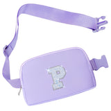 COSHAYSOO Purple Belt Bag Crossbody Initial Fanny Waist Pack Small Cross Body Purse for College Teenager Girls Women Camping Picnic Trip Trending Accessories Organizer Christmas Gift Letter P