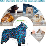 LovinPet PJS Dog Jumpsuit, Wound Care/Surgical Recovery Dog Pajamas, Anxiety Relief Shirt, Pitbull Clothes, Pajamas for Pitbulls, Reflective Stripe Green Bubble Print, Green, M
