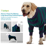 LovinPet Large Dog Pajamas Bodysuit, Lightweight Stretchy Knit Pullover Dog Onesie, Pet Pajamas for Dogs, Green and Black Stripe Print Dog Shirt, UV Protection, Stop Shedding for Dogs, Pet PJ's, 2XL