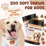Glucosamine for Dogs Hip and Joint Supplement 200 PCS Glucosamine Chondroitin MSM for Dogs Hip & Joint Pain Relief Mobility Support for All Small Medium Large Breeds Chicken Flavor