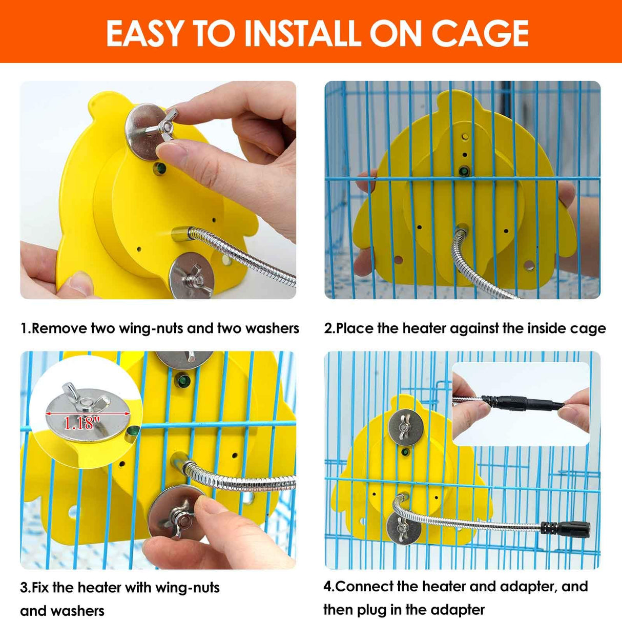 ZHEQOGZH Bird Cage Heater for Cockatiels Parrots Conure Finches Parakeets Heater Snuggle Up Bird Warmer 12V 18W, Size 5.3" x 4.7"