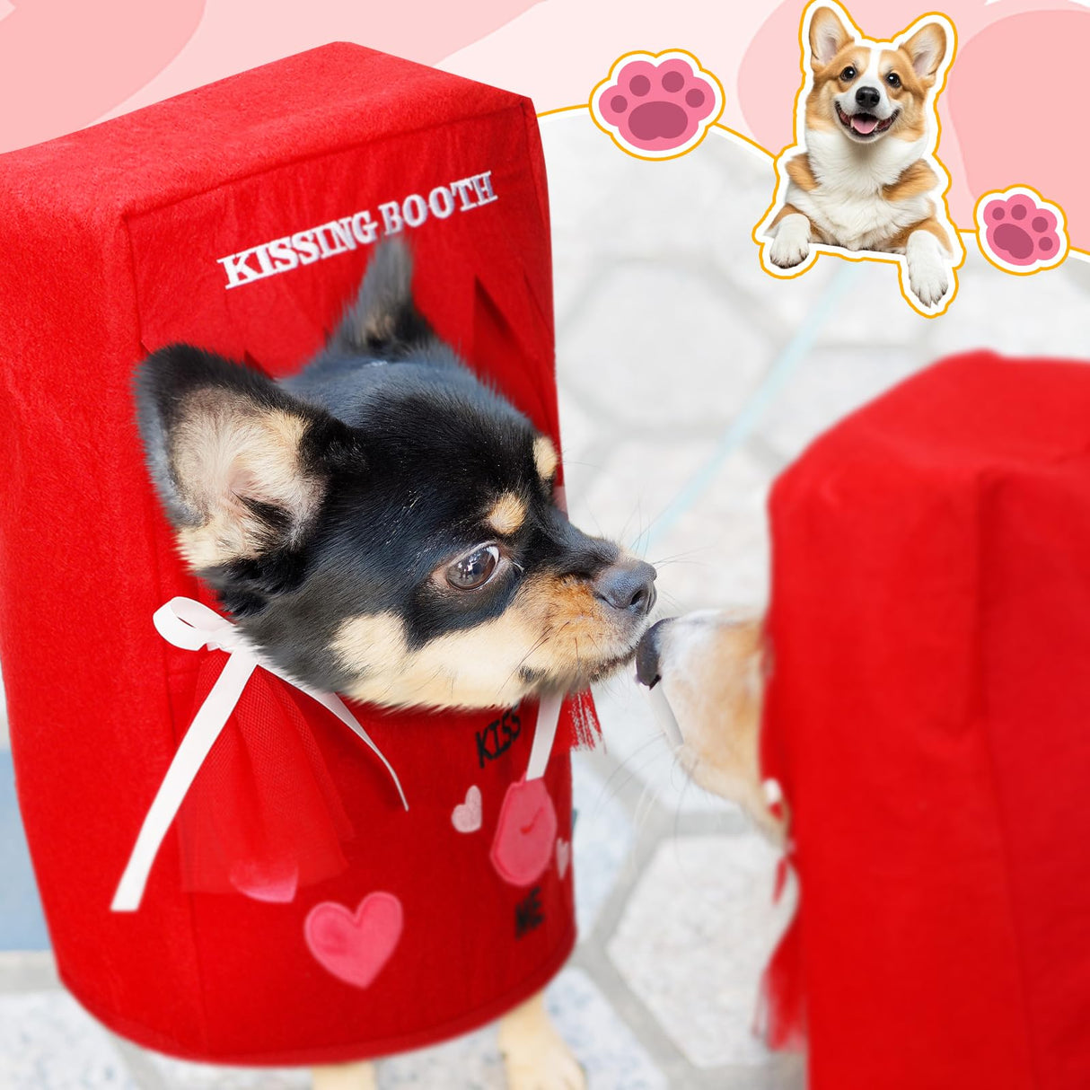 Solsew Valentine Dog Costume Kissing Booth Headpiece for Dog and Cats Cute Pup Kissing Booth Pet Headwear Costume Gift for Holiday Birthday Party(S/m)