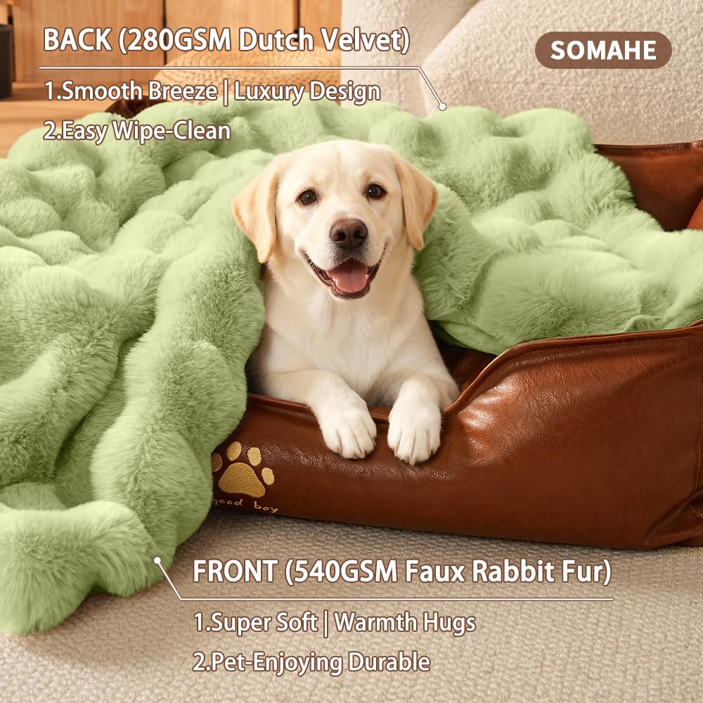 SOMAHE Dog Blanket Self-Warming Throw for Medium & Large Dogs, Dual-Side Sherpa Plush, Thick Crate Bed Cover & Car Seat Mat, Anti-Static Machine Washable No Shrink, 39x30 Inch Green