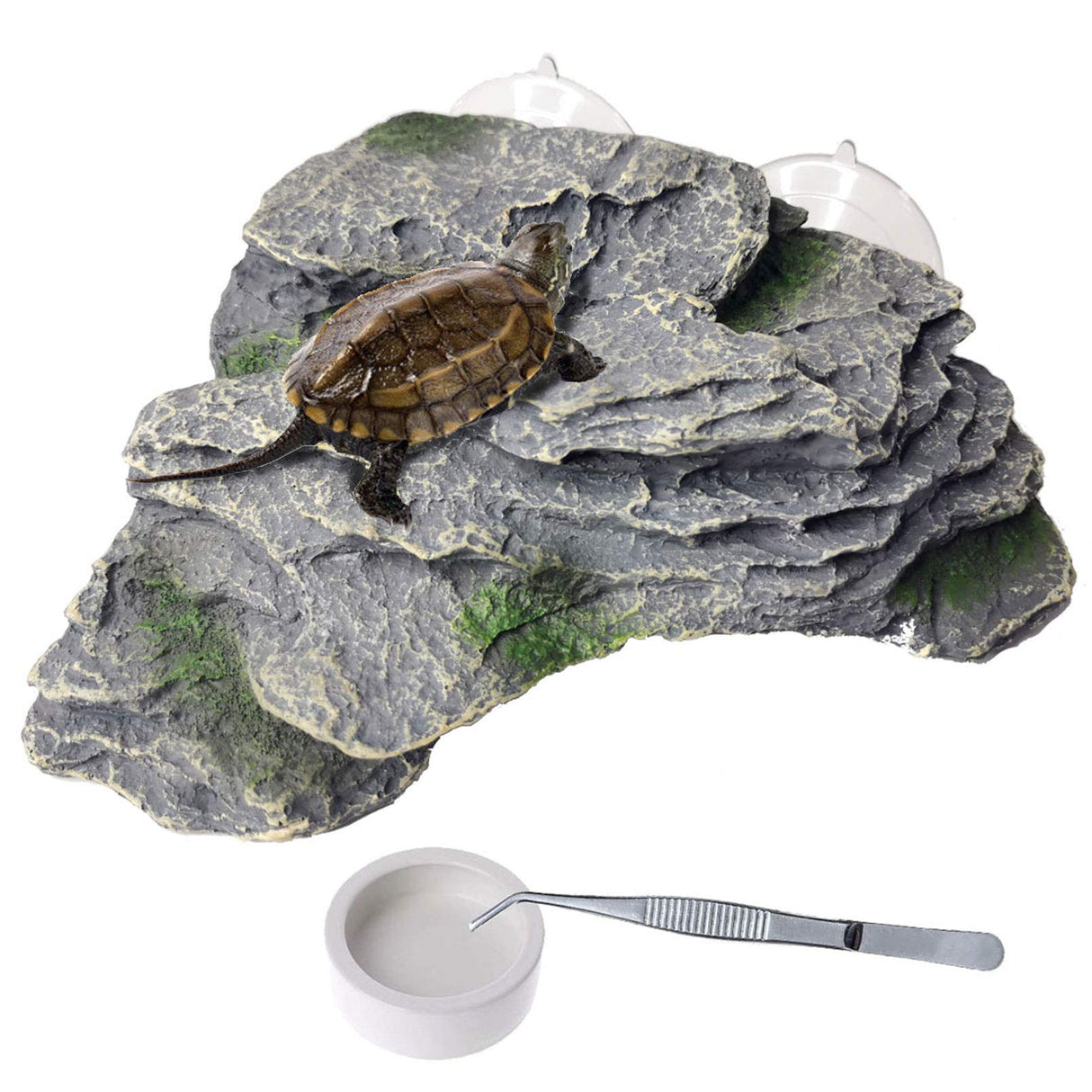 PINVNBY Basking Platform for Turtles Tortoise Dock Resin Resting Rock Reptile Habitat Climbing Ornament Floating Ledge Aquarium Decoration with 2 Pcs Suction Cups for Frogs, Newts,Lizard(3 Pcs)