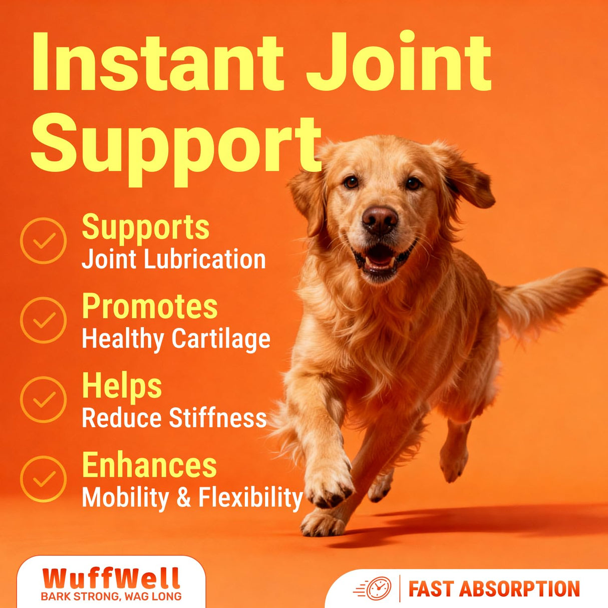 WuffWell Liquid Glucosamine for Dogs - Hip and Joint Support - Made in USA - Glucosamine for Dogs Liquid 16oz - Natural Hip and Joint Supplement - Dog Joint Health - Vet Approved - Easy Dosage