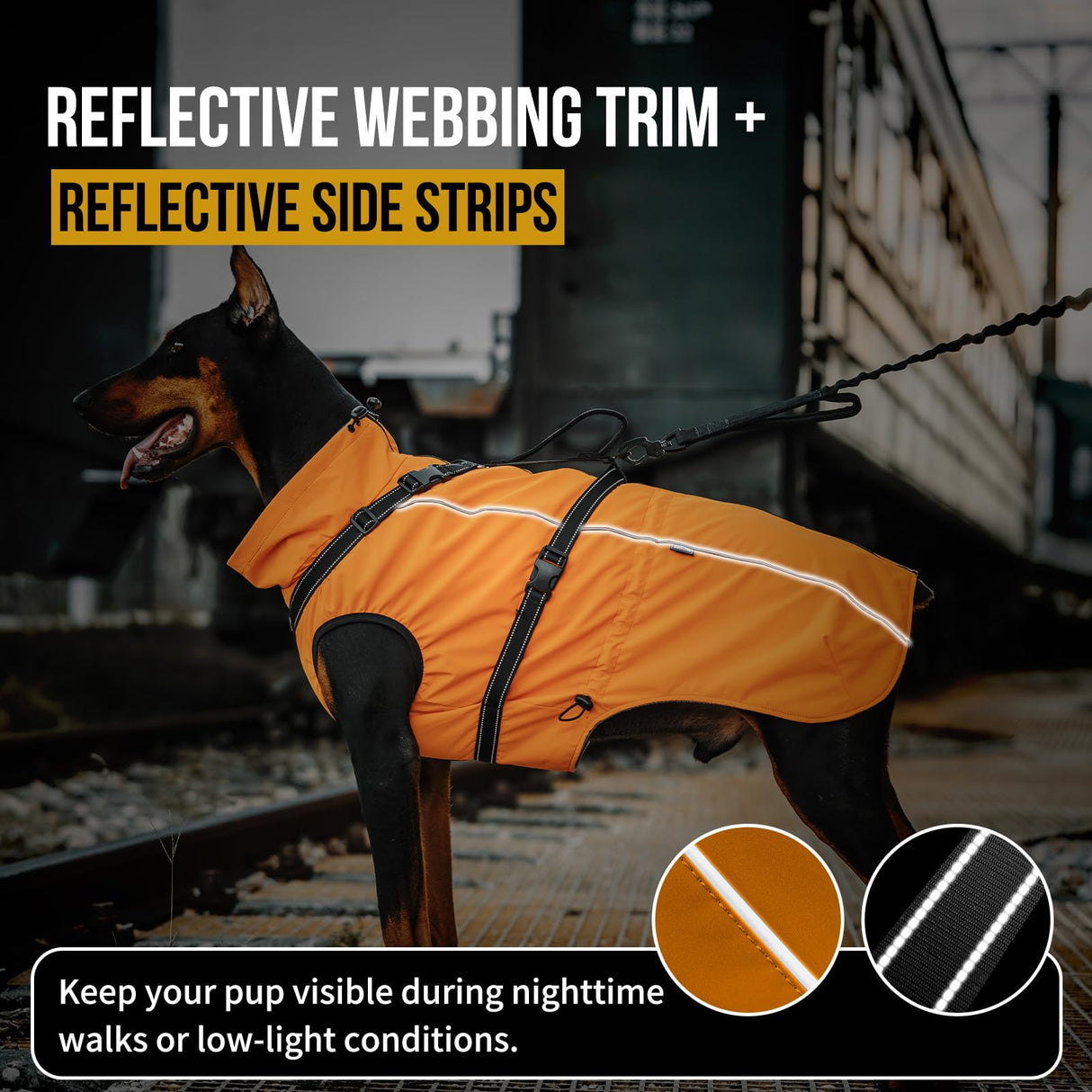 OneTigris Dog Coat with Harness - Reflective Adjustable Coats for Medium and Large Dogs, Waterproof Warm Winter Coat, Soft Heavy Fleece Lining with Back Zipper Dog Jackets