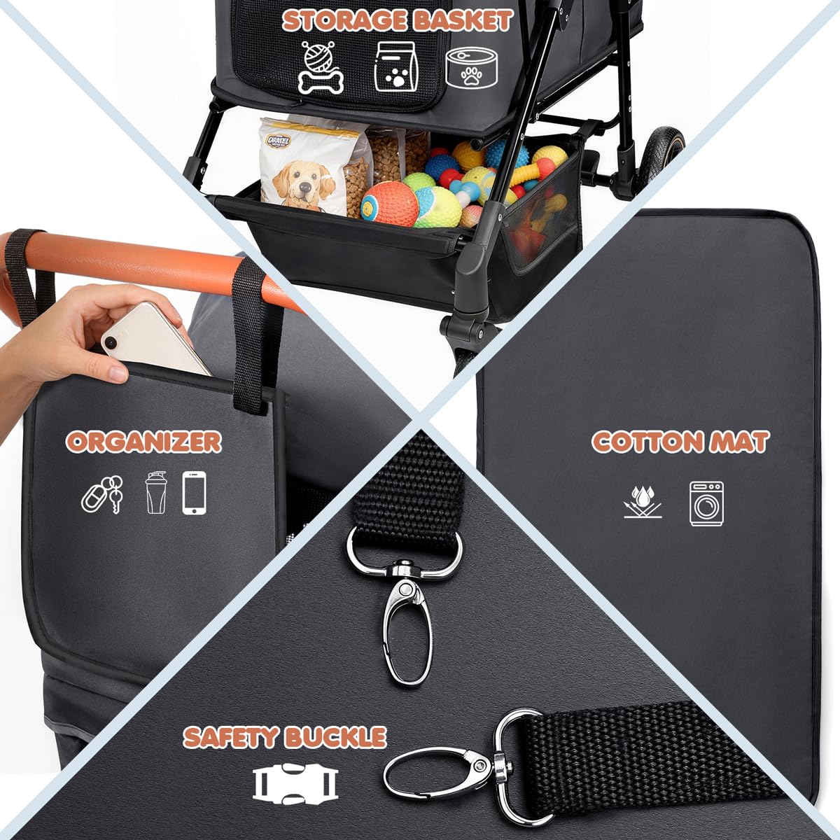 Dog Stroller for Large & Medium Dogs (20–132 lbs), Pet Stroller for 2 Small Dogs, Cat Strollers for 2 Cats, Extra Large Heavy Duty, Foldable & Fully Ventilated Design, Gray