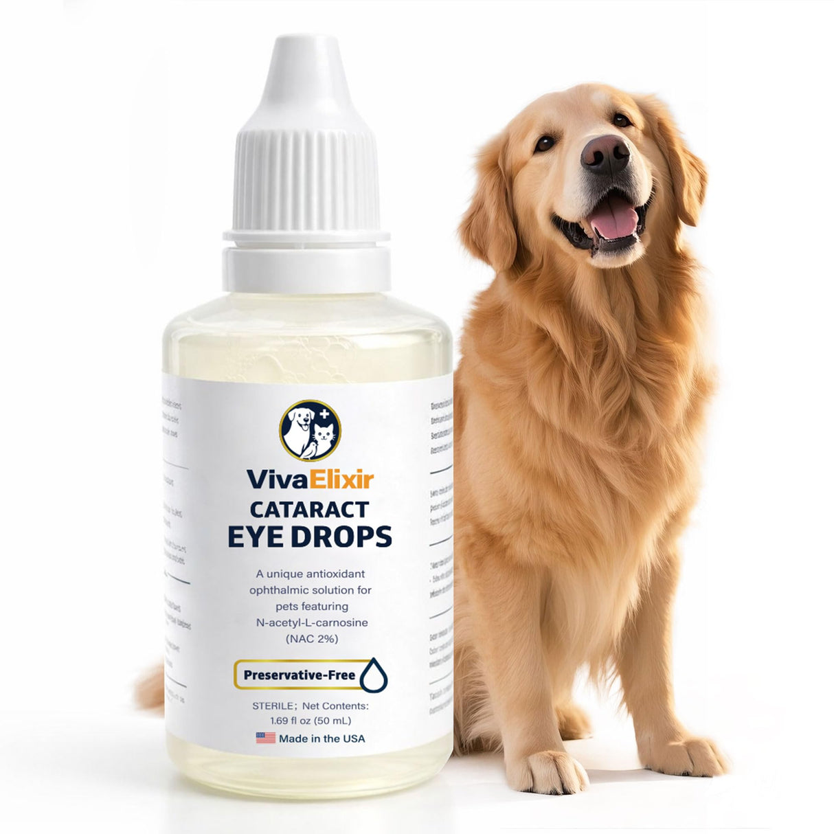 Dog Eye Drops, Cataract Eye Drops for Dogs, Daily Eye Care for Moisture, Comfort & Cleanliness, Tear Stain Support, Lubricating Ophthalmic Solution & Sodium Hyaluronate, Gentle Formul -50ML