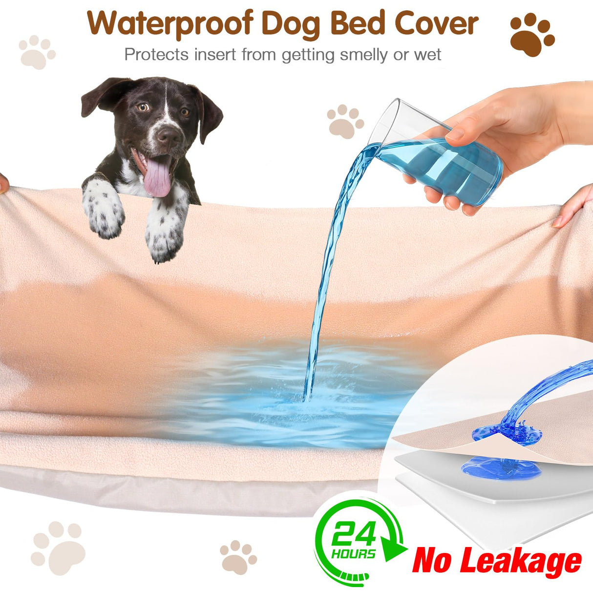 Dog Bed Covers Replacement Washable for Round & Donut Bed Waterproof Dog Bed Sheets Soft & Noiseless Pet Bed Cover 36" x 36" x 10" Beige