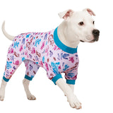 LovinPet Dog Pajamas Bodysuit for Giant Dogs, Pet Anxiety CalmingShirt, Lightweight Post Surgery Dog Pajamas, Garden Print, Pitbull Clothes, 4 Legged Style Pullover Dog Onesie, Medium