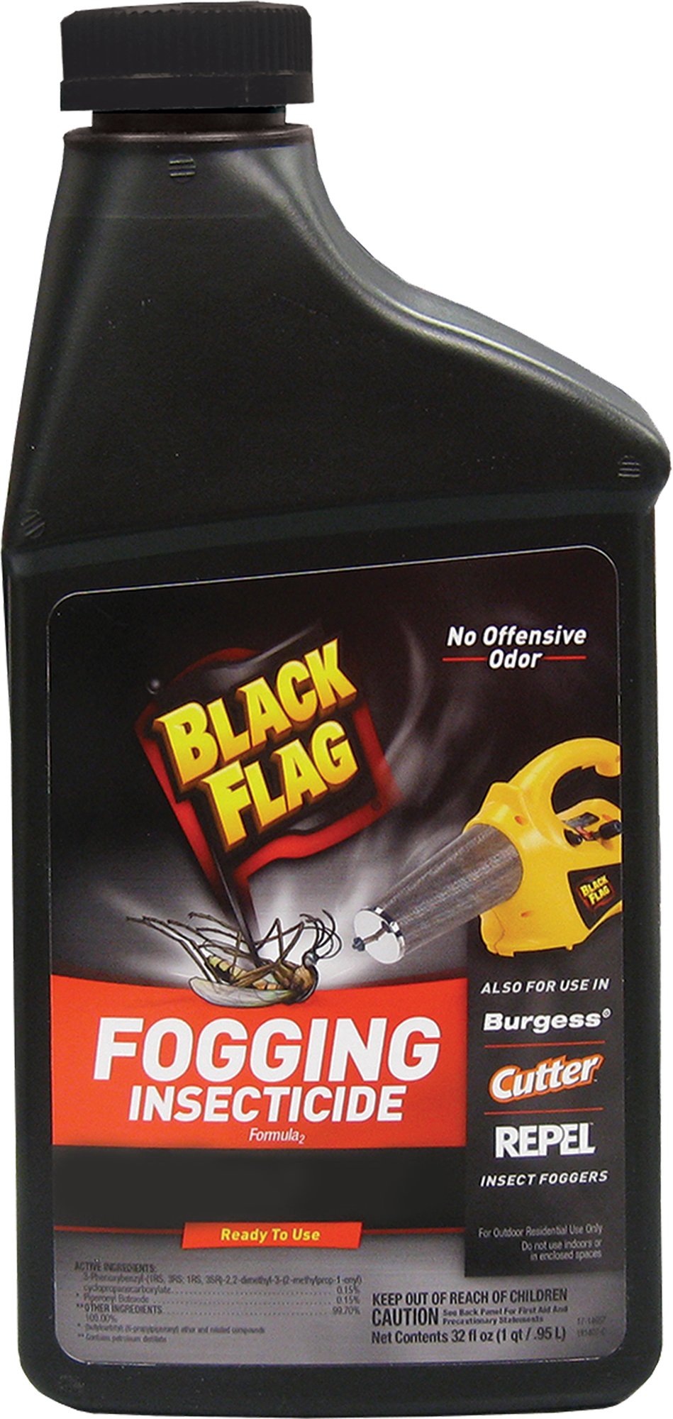 Black Flag 190107 Electric Insect Fogger for Killing and Repelling Mosquitoes, Flies, and Flying Insects Outdoors, Yellow & Black & 190255 32Oz Insect Fogger Fuel, 32 Ounce