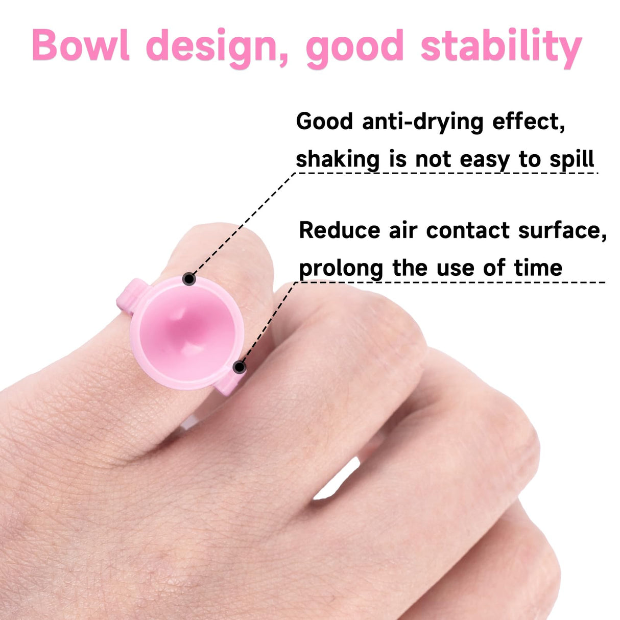 100PCS Pink Disposable Plastic Nail Art Tattoo Glue Rings Holder Eyelash Extension Rings Adhesive Pigment Holders Finger Hand Beauty Tools (Pink)