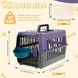 2 Set Travel Pet Carriers for Small Cat Dog Plastic Hard Shell Carrier Cat with Bowl Wire Door Grille Mat Portable Breathable Security Lock Puppy Kennel for Travel Airline, 17.5", up to 13lbs(Purple)