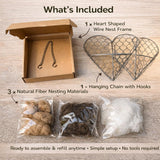 Handmade Alpaca Fiber Bird Nesting Heart, Refillable Bird Nest Love Heart with Natural Alpaca Nesting Material, Alpaca Nesting Heart for Hummingbirds, Winter Wildlife Gift (1)