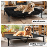 Veehoo Elevated Dog Bed Large Sized with Fluffy Plush Bolster Cushion, Washable Orthopedic Dog Couch Bed, Cooling Raised Pet Cot with Removable Mat, Breathable Mesh, No-Slip Feet, 48x 37 inches, Black